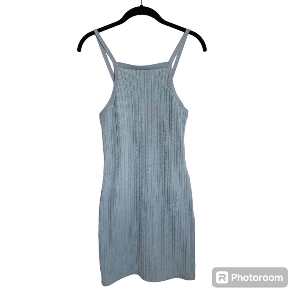 Zara Dress Womens L Baby Light Blue Cable Knit Stretch Bodycon NWOT